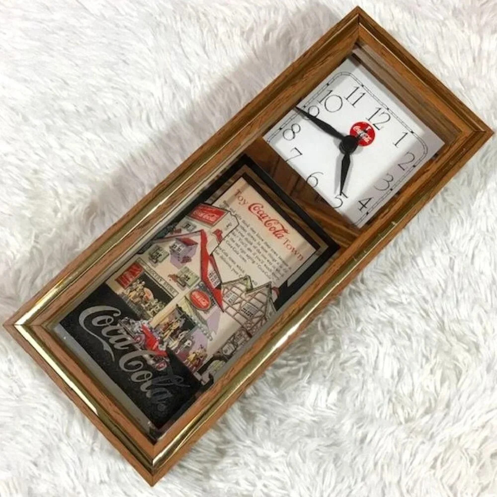 Vintage Coca-Cola Wood/Glass Small Grandfather Gold/MirrorTrim Stand Wall Clock